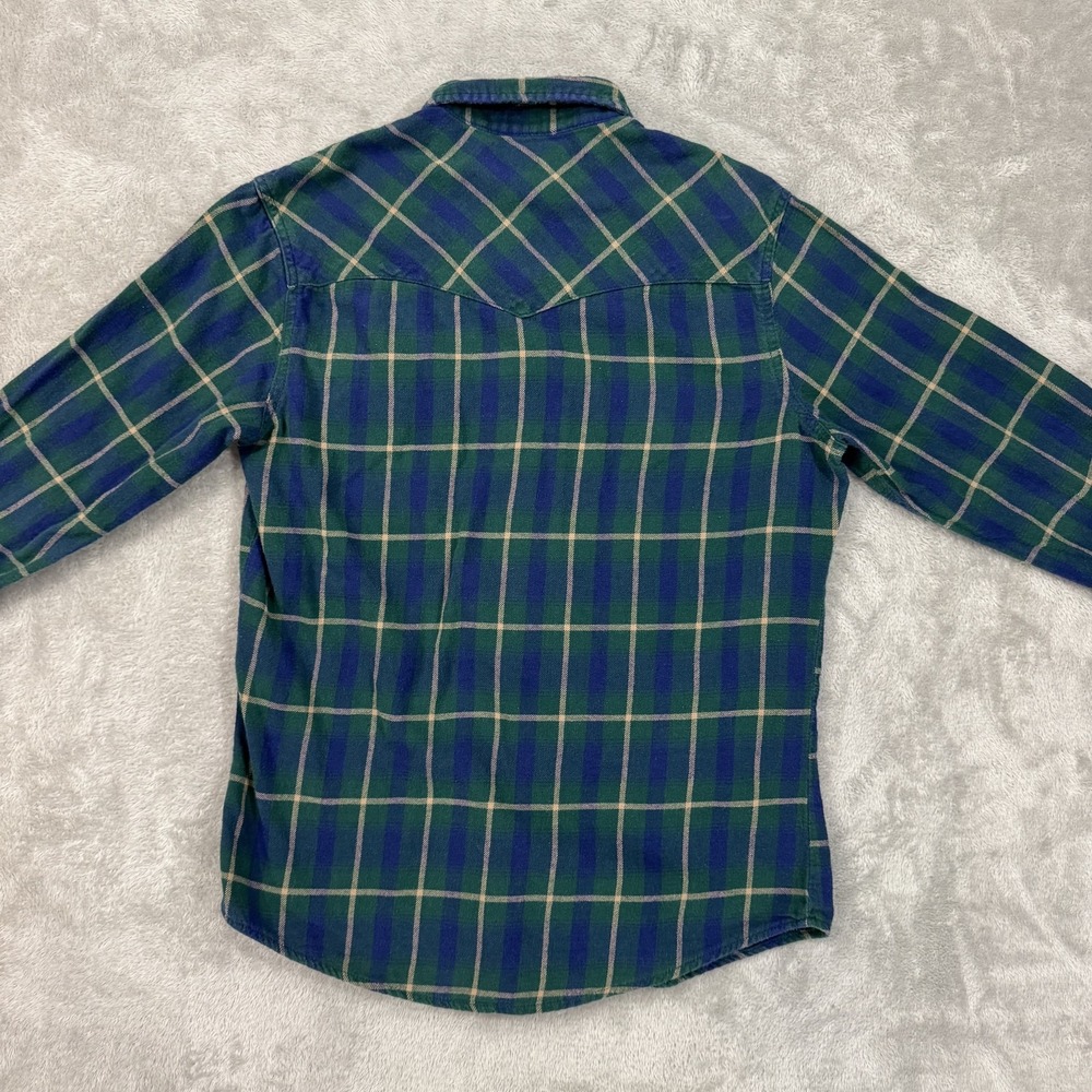 Wrangler Flannel Shirt Mens Medium Wrancher Green Blue Western Pearl Snap Casual - Picture 2 of 10